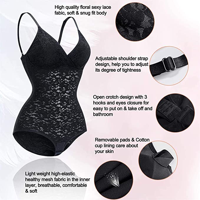 The Smoothing Lace Shapewear Bodysuit has so many features. Heres a fe