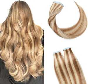 #12/613 Golden Brown & Bleach Blonde INVISI TAPE  in Extension -  invisible tape hair extensions -#12/613