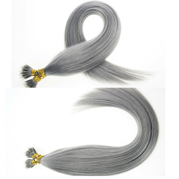100g - Nano Ring Hair Extensions Double Drawn - (Grey)