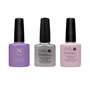 CND Shellac UV Gel Polish - Lilac Longing, Lavender Lace & Silver VIP Status - Set 1 (3 x 7.3ml) - prettieme