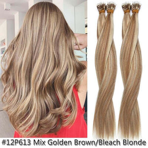 #12/613 Nano Ring Hair Extensions Double Drawn (Golden Brown/Beach Blonde)