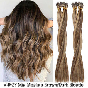 #4/27 Double Drawn Nano Ring Hair Extensions (Medium Brown & Dark Blonde)