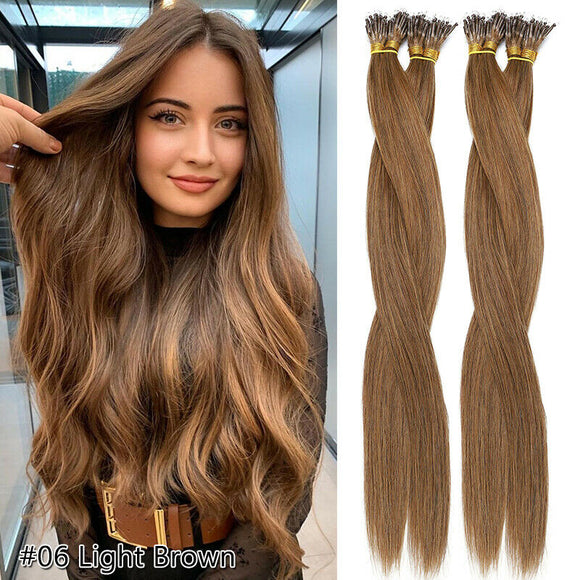 100g - Nano Ring Hair Extensions Double Drawn (Light/Chestnut Brown #6)