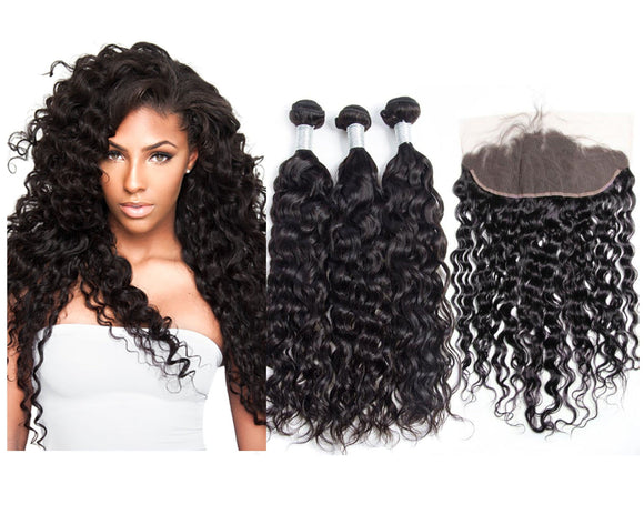 Virgin hair Extensions Bundle Deals with Frontal